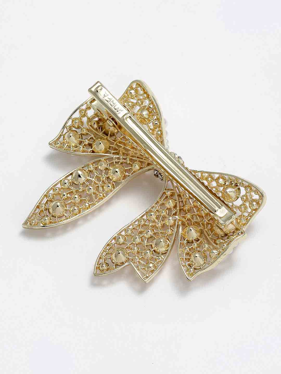 Women Gold-Toned & White Embellished Bow-Shaped Alligator Hair Clip