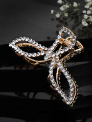 Women Gold-Toned & White Stone-Studded Embellished Claw Clip