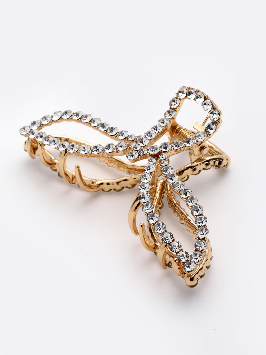 Women Gold-Toned & White Stone-Studded Embellished Claw Clip