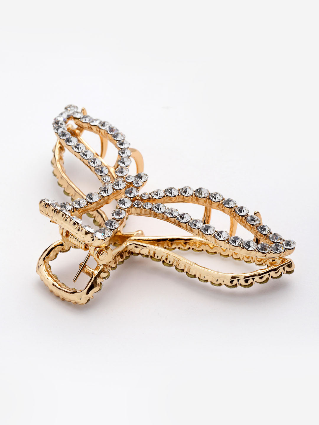 Women Gold-Toned & White Stone-Studded Embellished Claw Clip