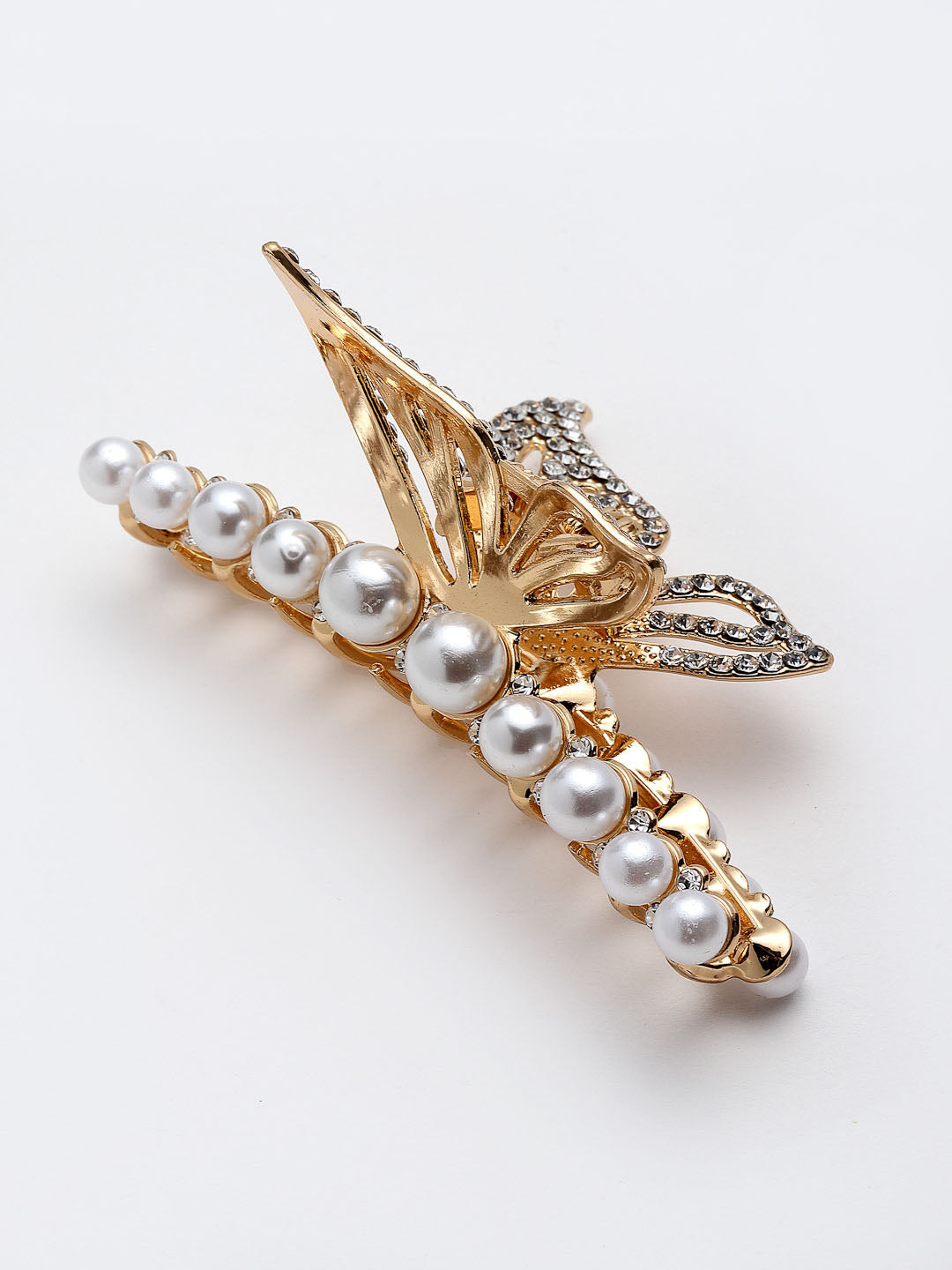 Women Gold-Toned & White Embellished Claw Clip