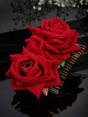 Women Red Rose Shape Comb Pin