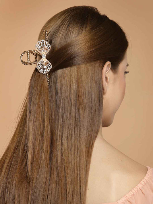 Women Gold-Toned & White Embellished Claw Clip