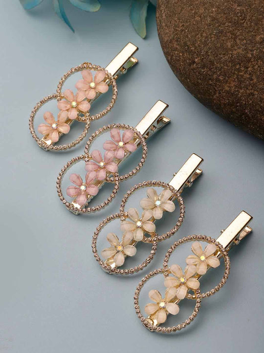 Women Set of 4 Gold-plated Embellished Alligator Hair Clip