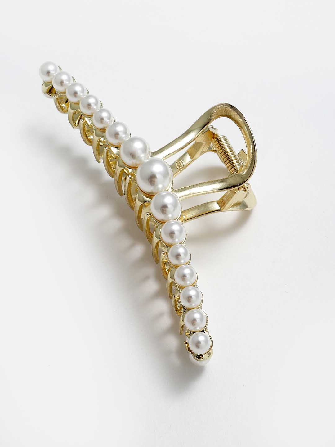 Women White Gold-Plated Beaded Claw Clip