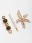 Women Set of 3 Gold-Plated Embellished Bobby Pins