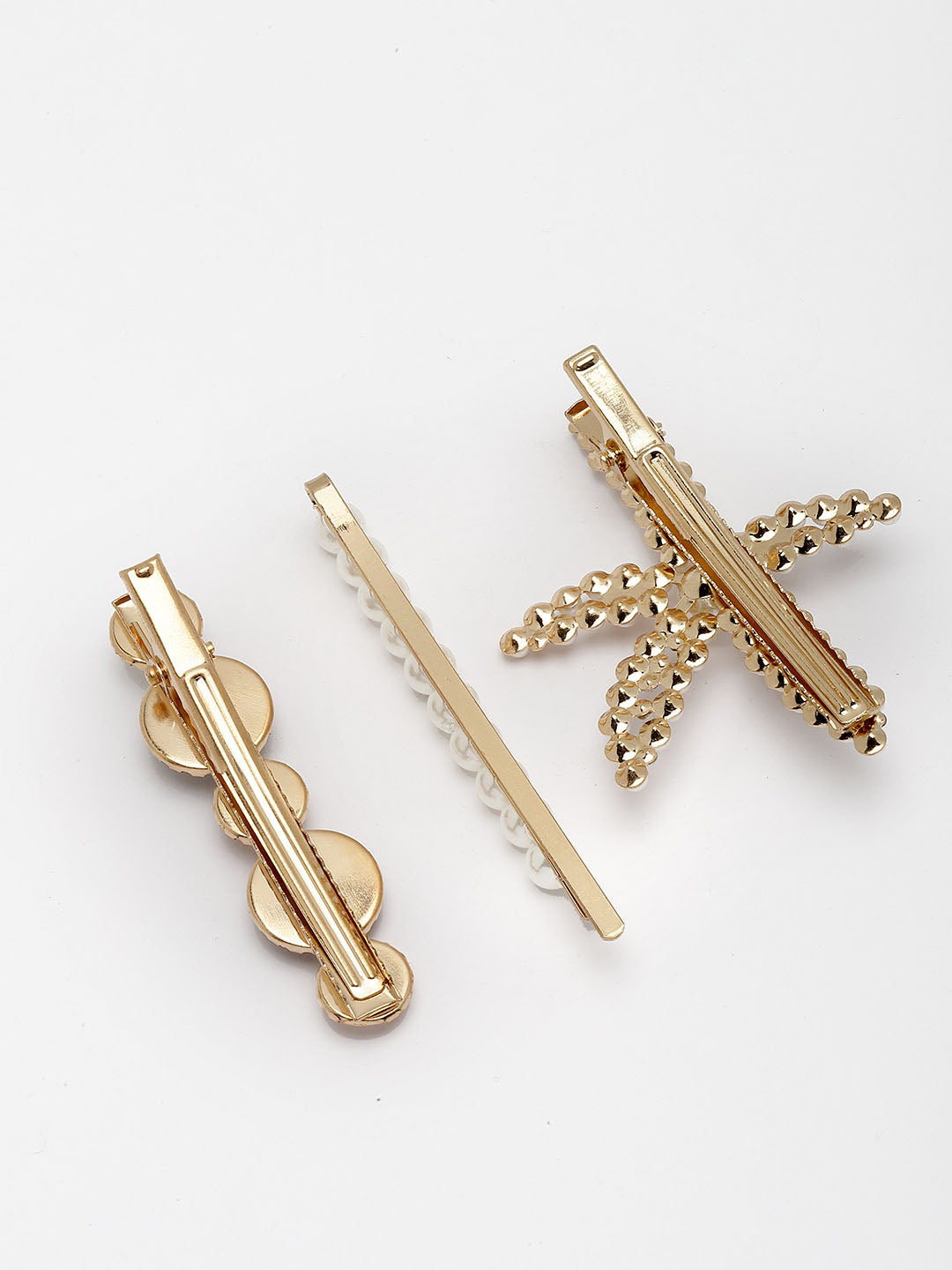 Women Set of 3 Gold-Plated Embellished Bobby Pins