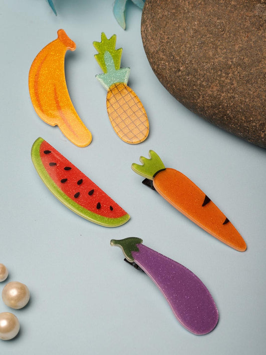 Women Set Of 5 Fruit & Vegetable Alligator Hair Clips