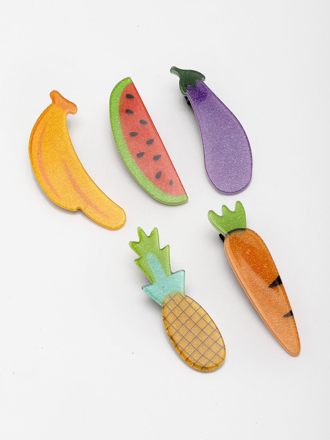 Women Set Of 5 Fruit & Vegetable Alligator Hair Clips