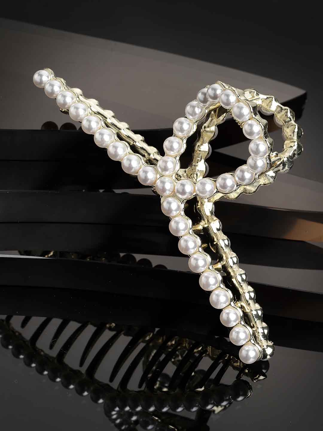 Women Gold-Toned & White Pearl Embellished Claw Clip