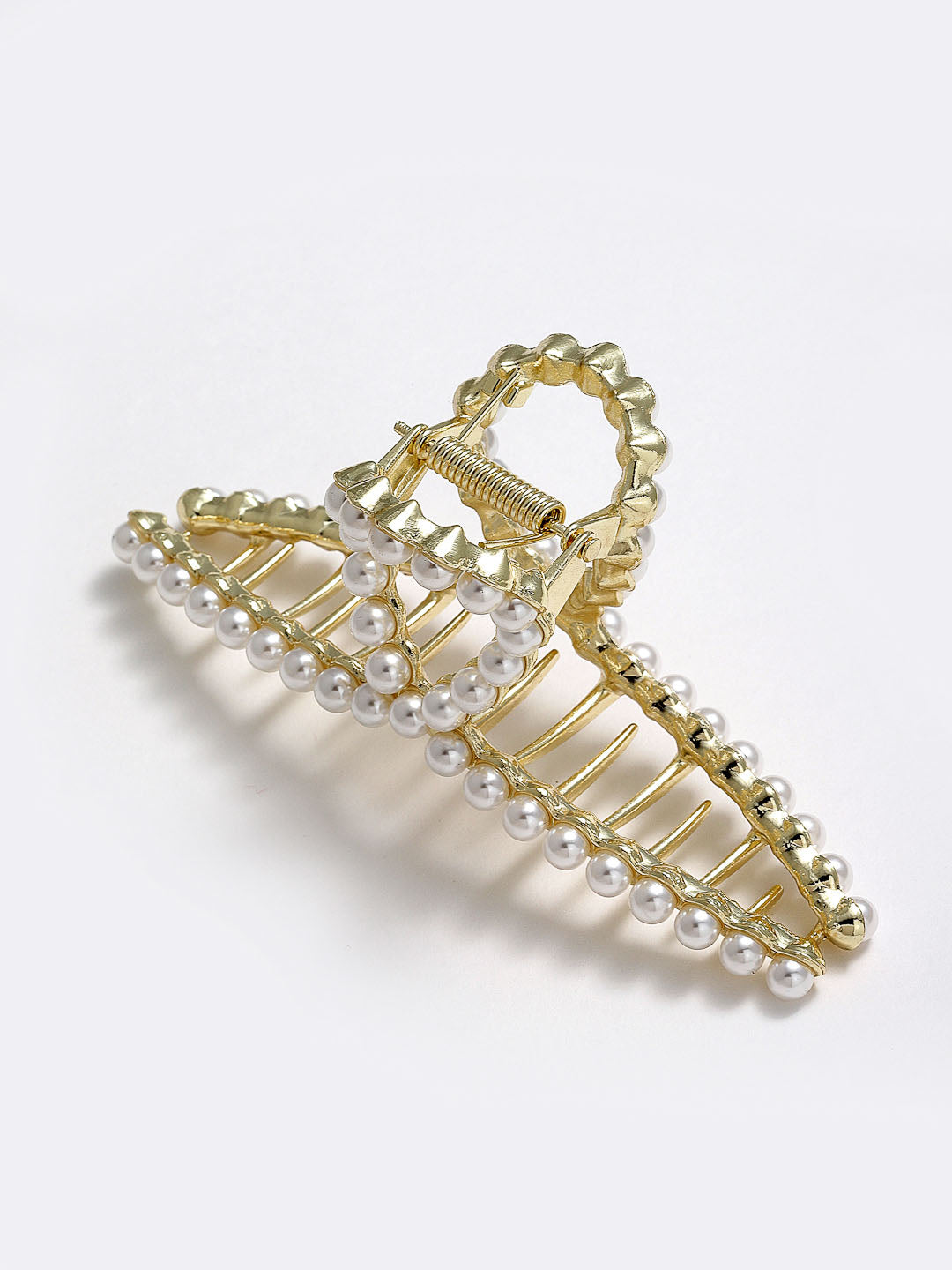Women Gold-Toned & White Pearl Embellished Claw Clip