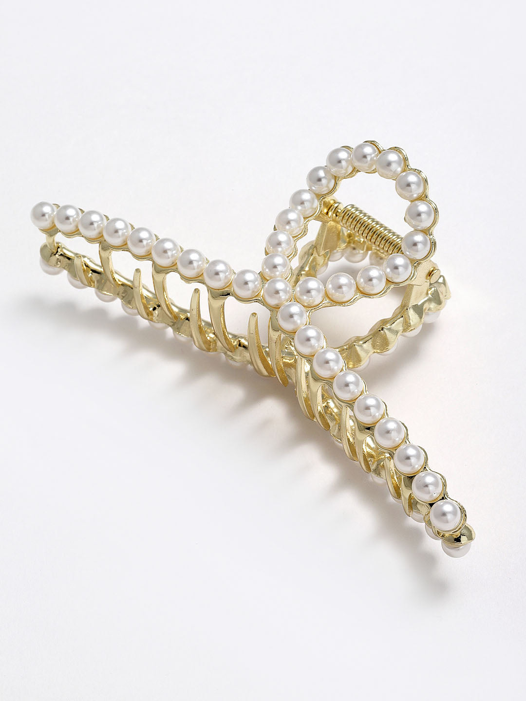 Women Gold-Toned & White Pearl Embellished Claw Clip