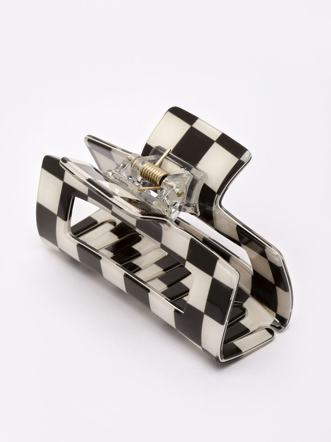 Women Black & White Check Claw Clip