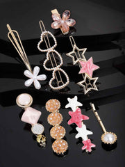 Women Gold-Toned & White Set of 8 Embellished Hair Accessory Set