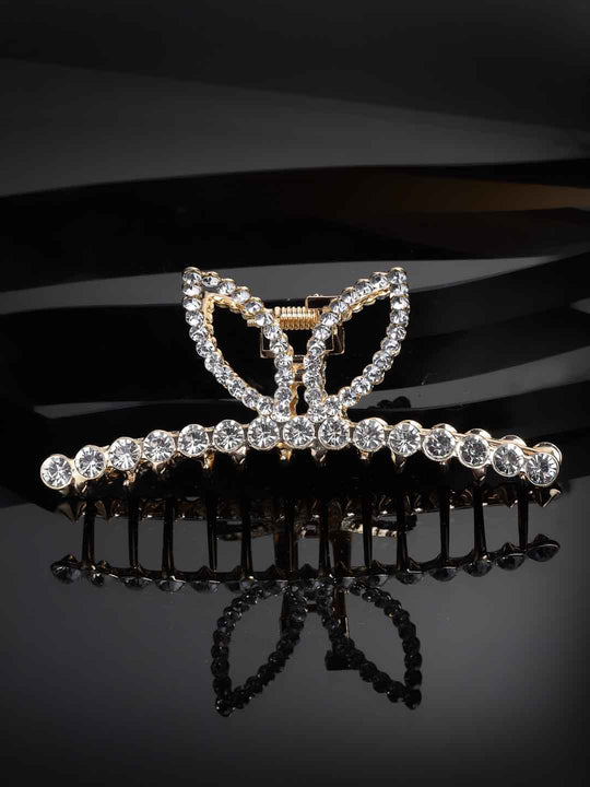 Women Gold-Toned Stone-Studded Embellished Claw Clip