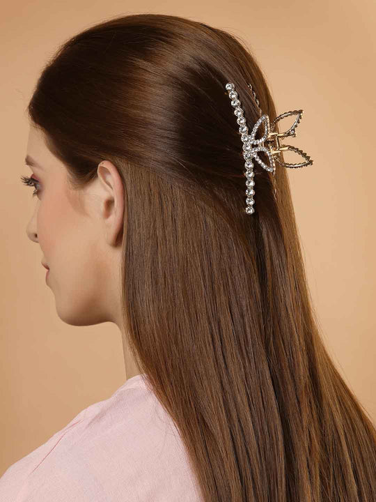 Women Gold-Toned Stone-Studded Embellished Claw Clip