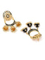 Black & Gold-Plated Crescent Shaped Kundan Jhumkas Earrings