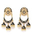 Black & Gold-Plated Crescent Shaped Kundan Jhumkas Earrings