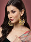 Yellow & Gold-Plated Kundan Crescent Shaped Hoop Earrings