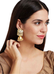 Gold-Plated & White Dome-Shaped Jhumkas