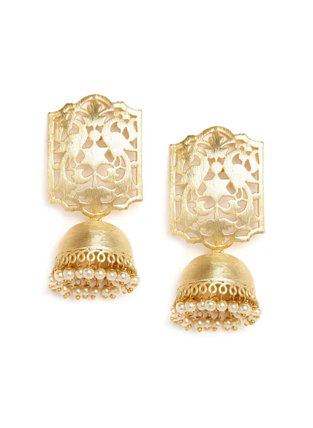 Gold-Plated & White Dome-Shaped Jhumkas