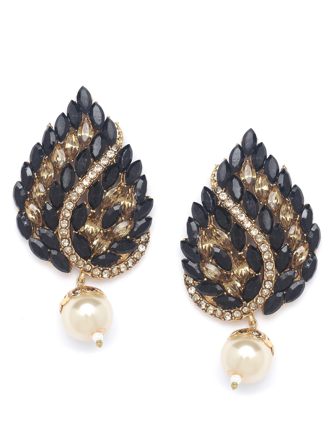 Gold-Plated Gold-Toned & Black Paisley Shaped Handcrafted Studs