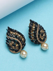 Gold-Plated Gold-Toned & Black Paisley Shaped Handcrafted Studs