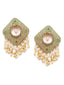 Gold-Toned & Green Square Drop Earrings