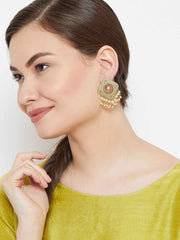 Gold-Toned & Green Square Drop Earrings