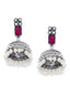 Silver-Plated & Pink Oxidised Jhumkas