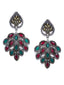 Silver-Plated & Red Oxidised Leaf Shaped Drop Earrings