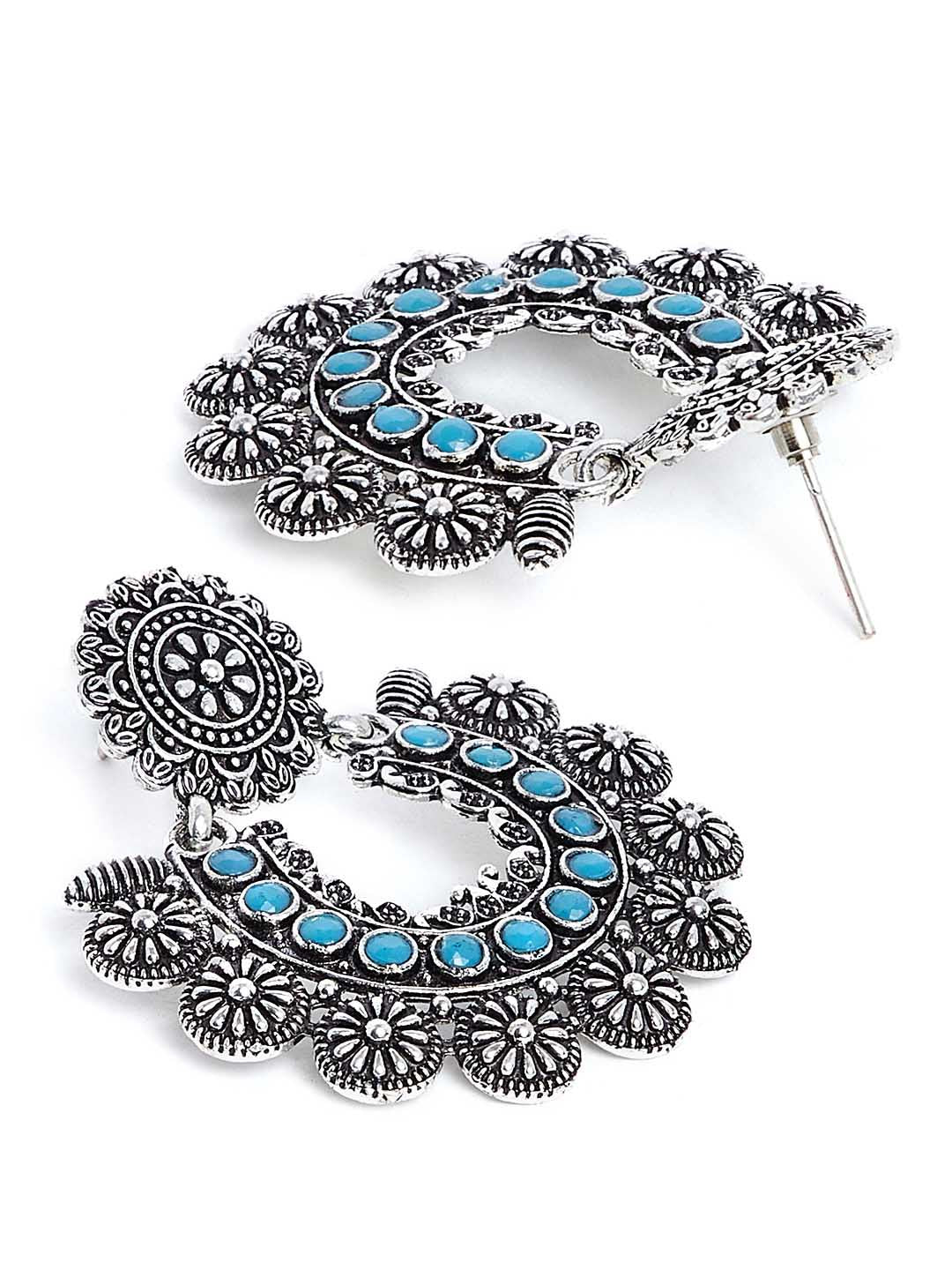 Silver-Toned Floral Chandbalis