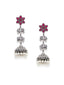 Silver-Plated & Pink Animal Shaped Oxidised Jhumkas