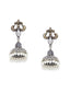 Silver-Plated & White Dome Shaped Oxidised Jhumkas