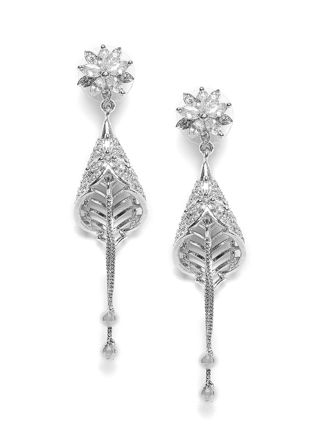 Silver-Toned Floral Drop Earrings