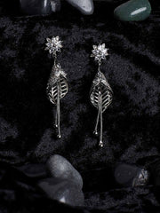 Silver-Toned Floral Drop Earrings