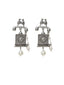 Women Oxidized Silver-Plated Off-White Square Jhumkas