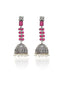 Silver-Plated & Pink Contemporary Jhumkas