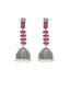 Silver-Plated & Pink Contemporary Jhumkas