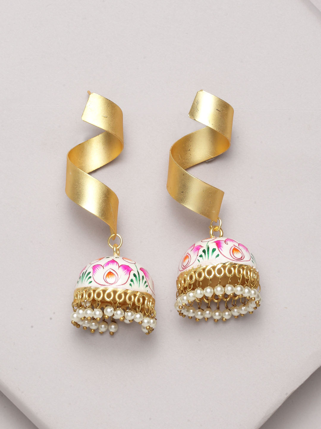 Gold-Toned & Pink Classic Jhumkas