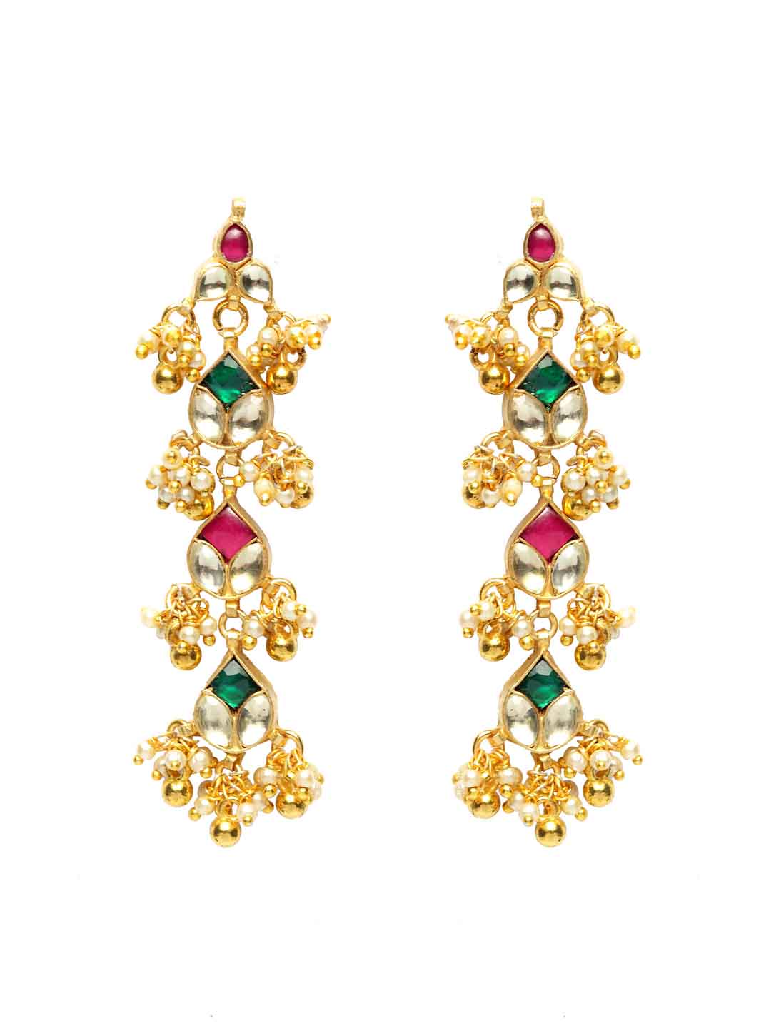 Gold-Plated & Green Kundan Handcrafted Classic Drop Earrings