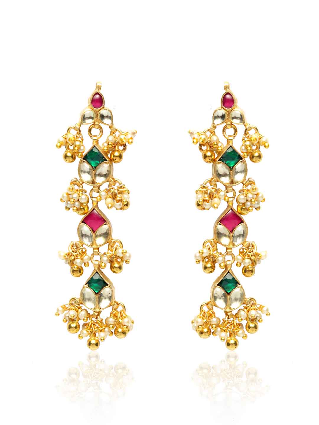 Gold-Plated & Green Kundan Handcrafted Classic Drop Earrings