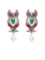 Silver-Toned & Red Contemporary Drop Earrings