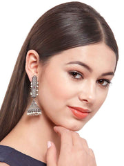 Silver-Plated Oxidized Dome Shaped Jhumkas