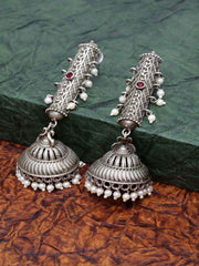 Silver-Plated Oxidized Dome Shaped Jhumkas