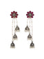 Silver_Plated & Maroon Contemporary Drop Earrings