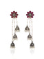 Silver_Plated & Maroon Contemporary Drop Earrings