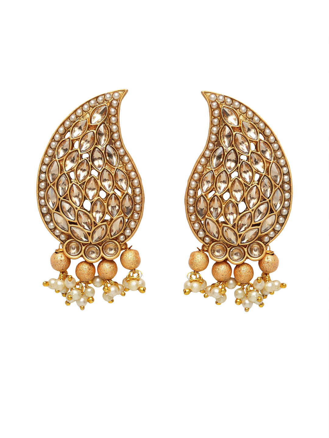 Gold-Plated & White Paisley Shaped Drop Earrings