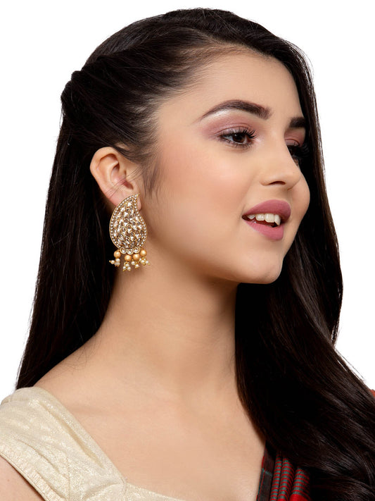 Gold-Plated & White Paisley Shaped Drop Earrings