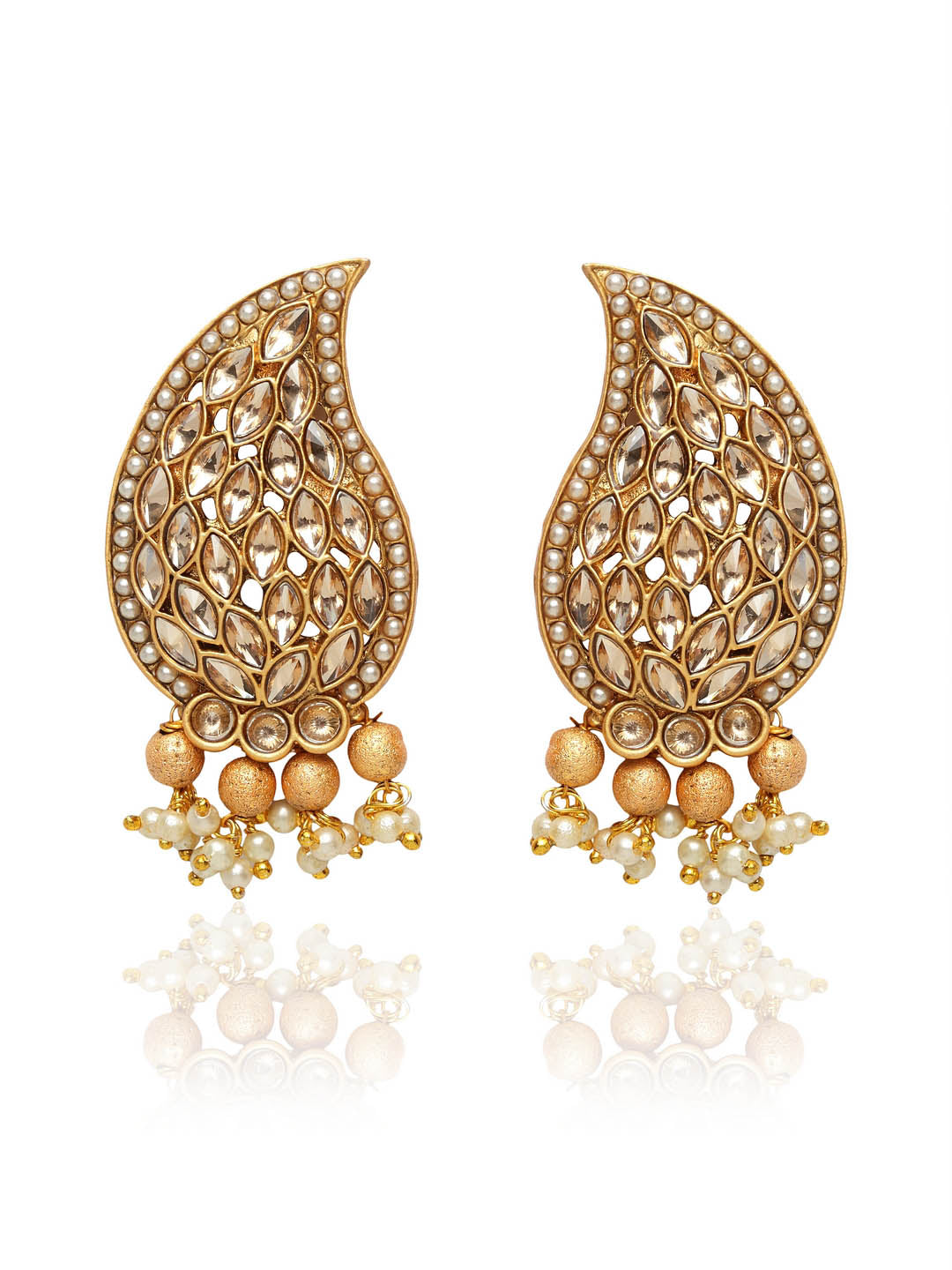 Gold-Plated & White Paisley Shaped Drop Earrings